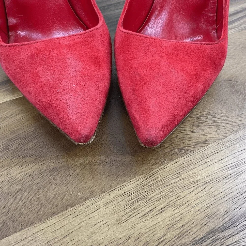 Manolo Blahnik BB 105 Red Suede Shoes Pumps Heels Pointed Toe